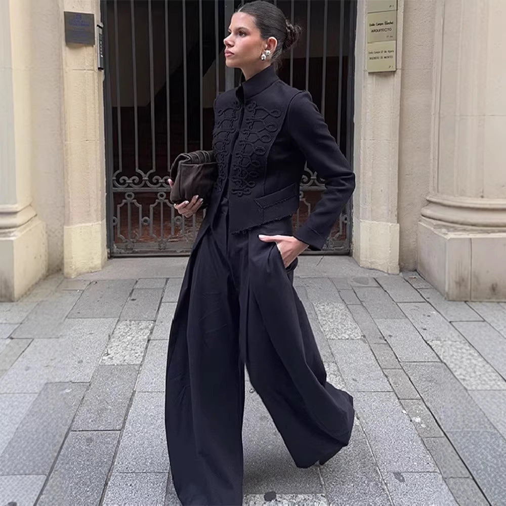 Ladies military-inspired short jacket with decorative cords and stand-up collar Fashion Glam