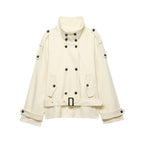 Women’s short coat in trench coat style with double breasted and waist belt Fashion Glam