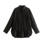 Women's Oversize Shirt Blouse with Extended Back, Boxy Cut and Continuous Button Placket Fashion Glam