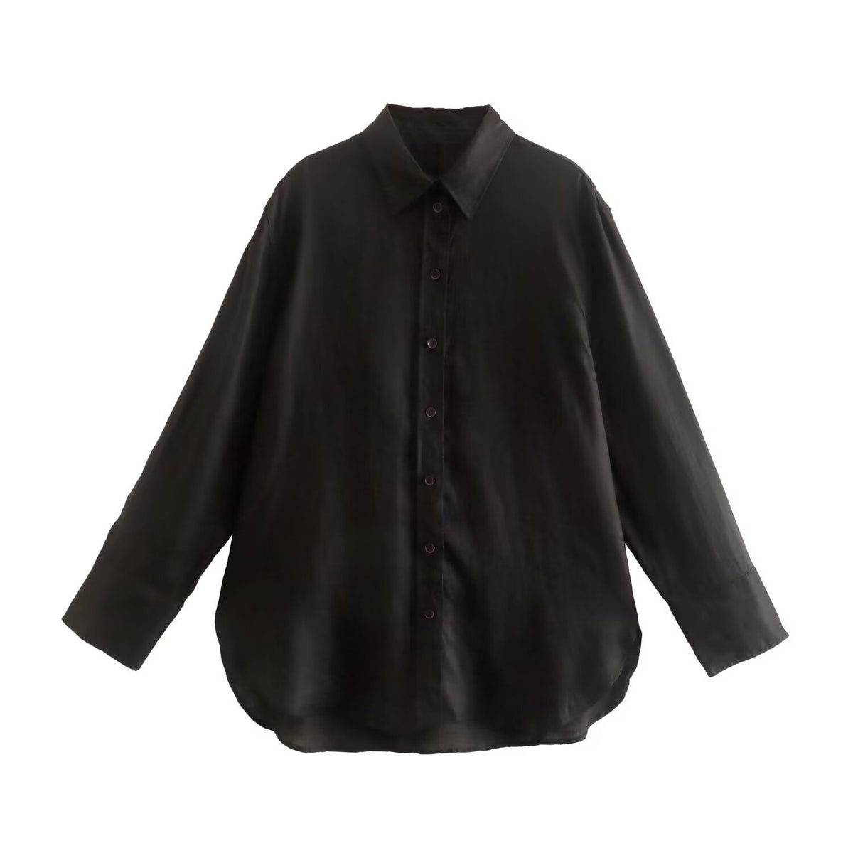Women's Oversize Shirt Blouse with Extended Back, Boxy Cut and Continuous Button Placket Fashion Glam