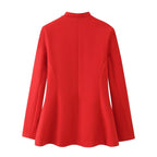 Women's Tailored Short Jacket in Mandarin Style with Keyhole Neckline and Decorative Knot Closures Fashion Glam