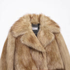 Women's Short Fitted Faux Fur Blouson with Wide Shawl Collar Fashion Glam