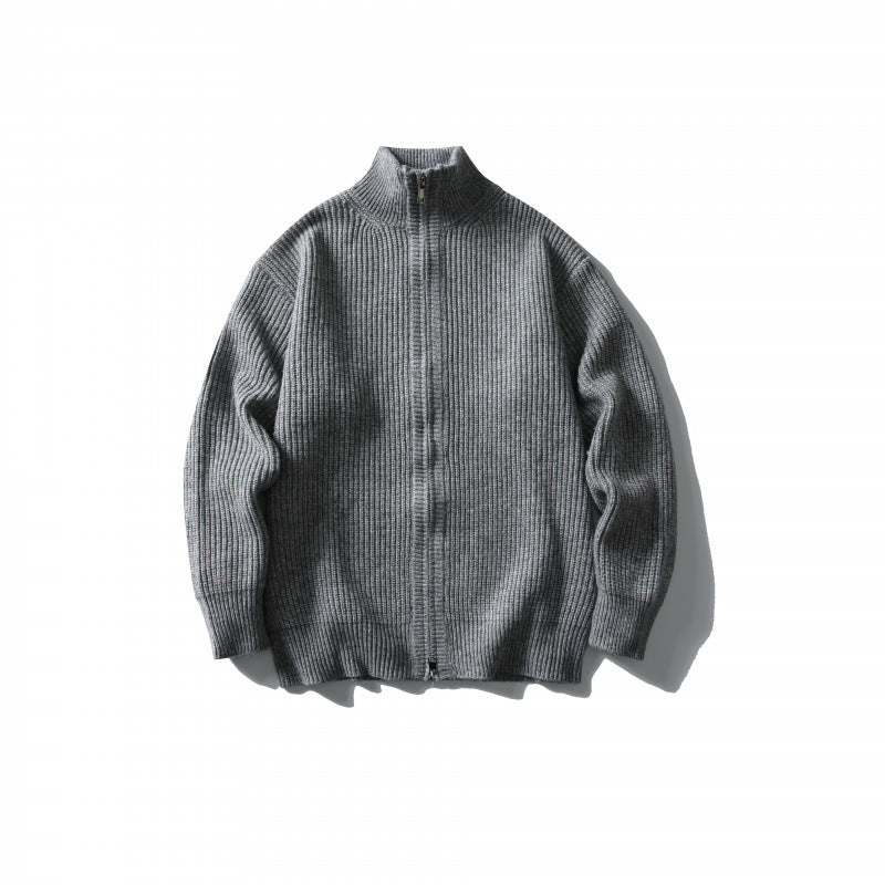 Unisex Ribbed Zip Cardigan with Stand-Up Collar Fashion Glam
