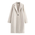 Ladies Purist longline coat with lapel collar, single button closure and soft felt finish Fashion Glam