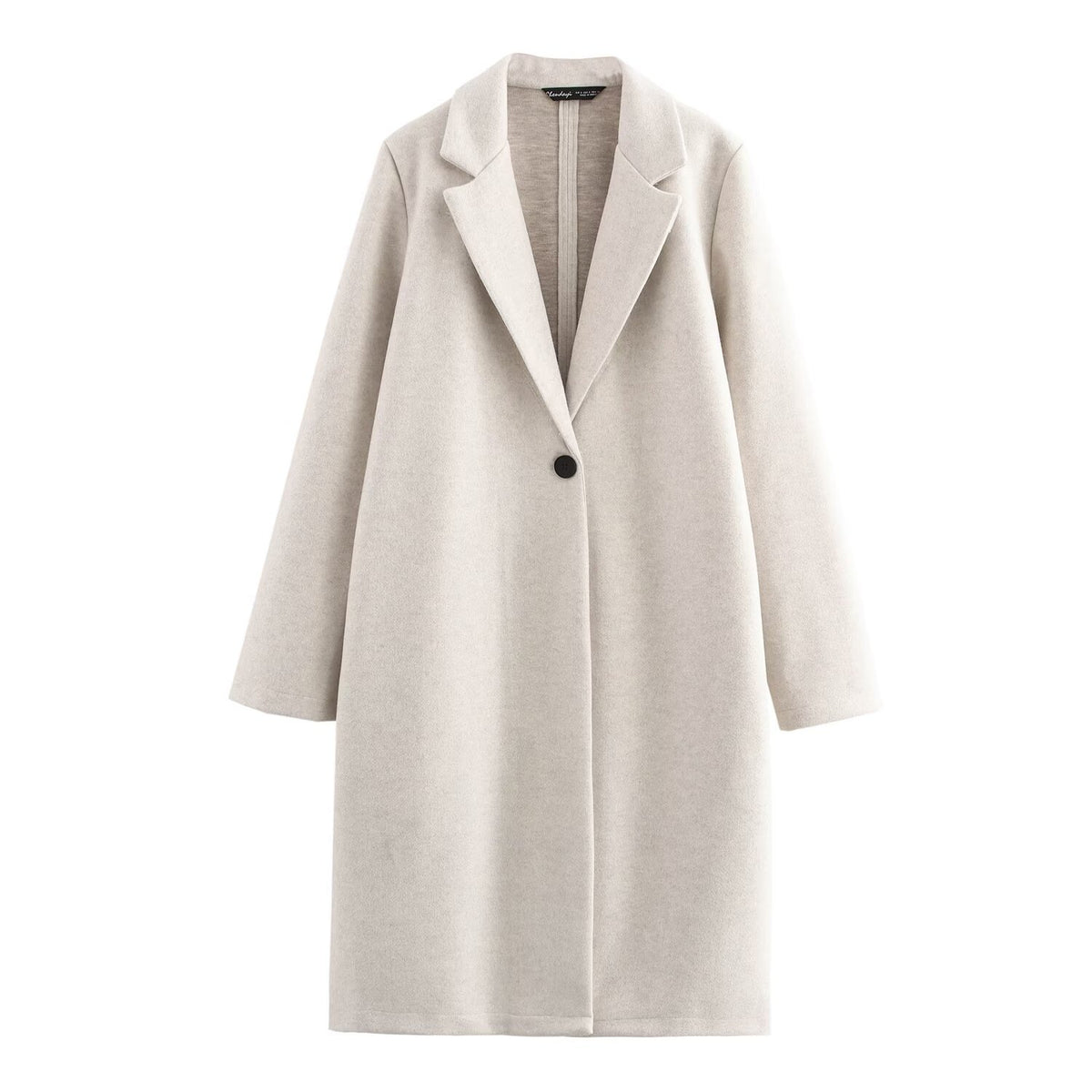 Ladies Purist longline coat with lapel collar, single button closure and soft felt finish Fashion Glam