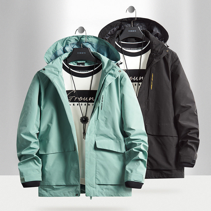 Men's waterproof city outdoor jacket with hood, concealed zipper and cargo pockets Fashion Glam