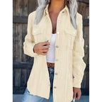 Ladies cord shirt jacket in shacket style with snap button placket and chest pockets Fashion Glam