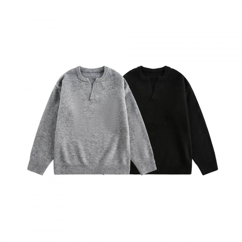 Unisex Boxy fine knit pullover with half Henley opening, round neck and ribbed finishes Fashion Glam