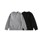 Unisex Boxy fine knit pullover with half Henley opening, round neck and ribbed finishes Fashion Glam