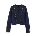 Women's Cropped Military Blazer Jacket with Stand Collar, Decorative Trim and Gold Buttons Fashion Glam