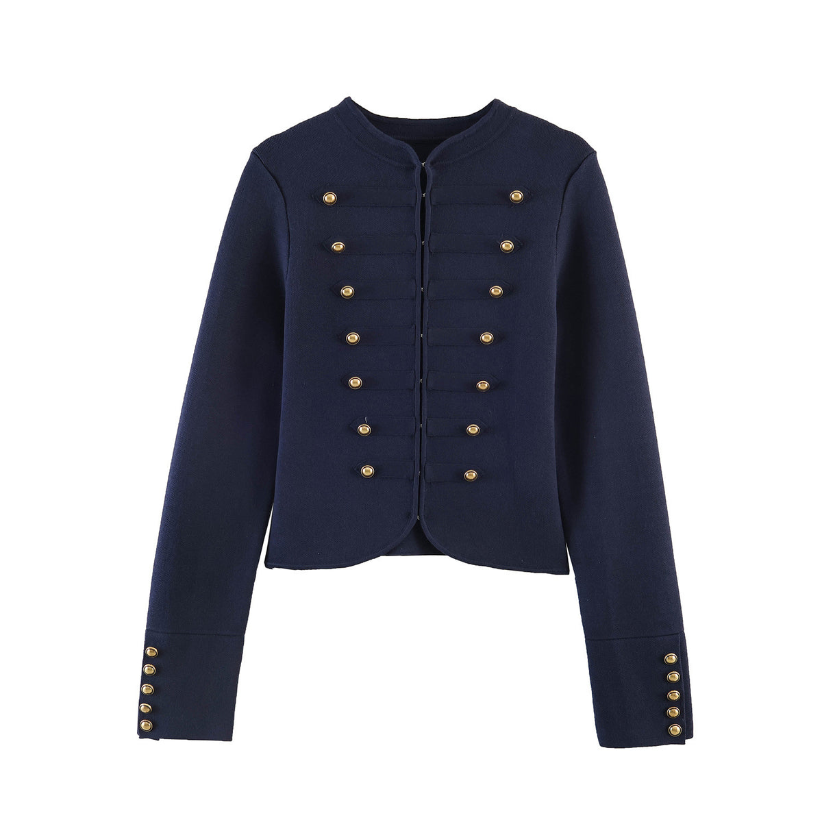 Women's Cropped Military Blazer Jacket with Stand Collar, Decorative Trim and Gold Buttons Fashion Glam