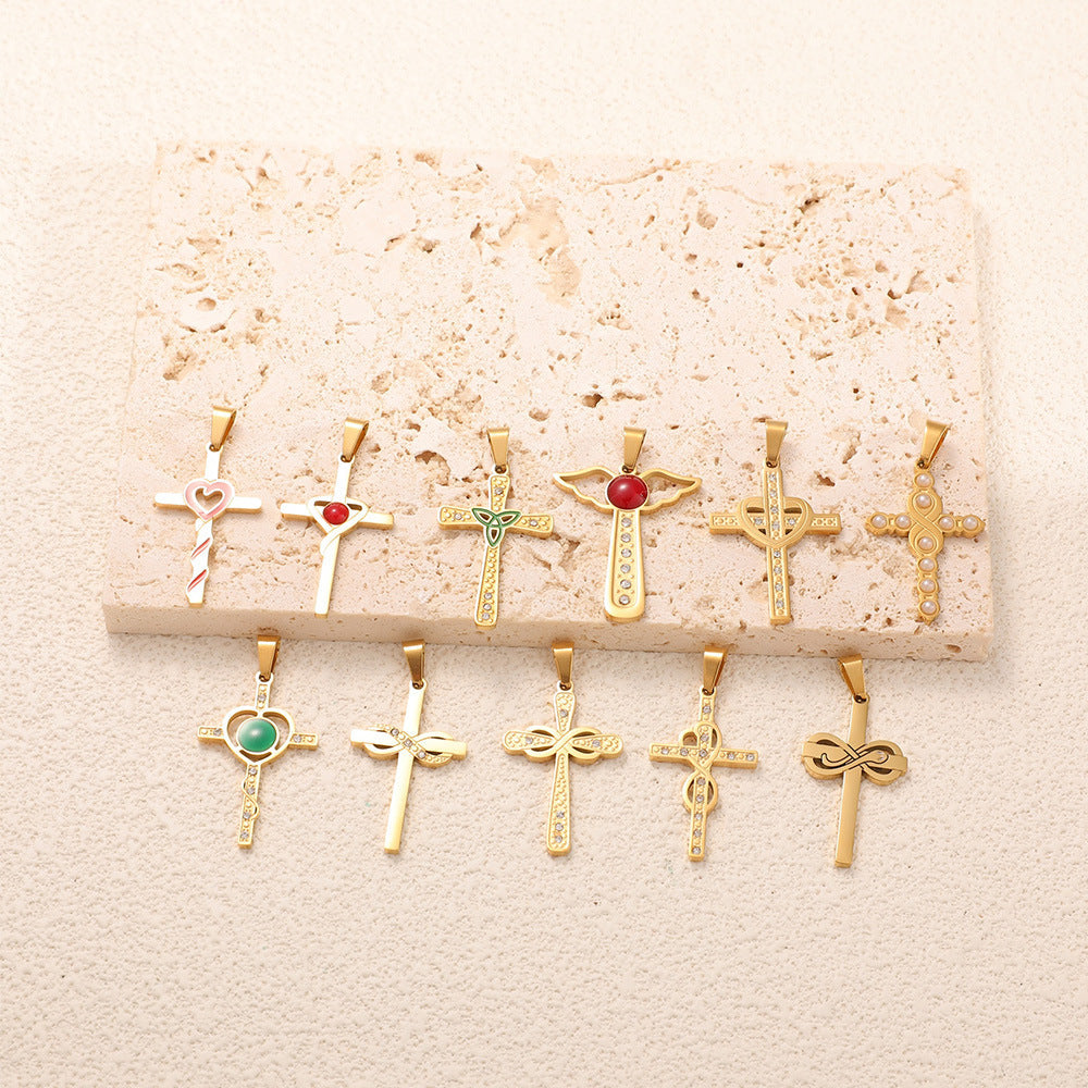 Ladies cross pendant with heart-shaped design and sparkling accents Fashion Glam
