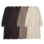 Women's long knit cardigan with bead embellishment and patch pockets Fashion Glam