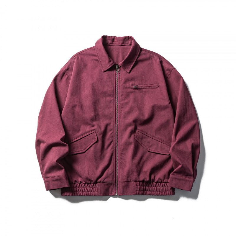 Men's Boxy Workwear Jacket with Full-Length Zipper, Flap Pockets and Elastic Waistband Fashion Glam