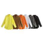 Women's Oversize Shirt Blouse with Extended Back, Boxy Cut and Continuous Button Placket Fashion Glam