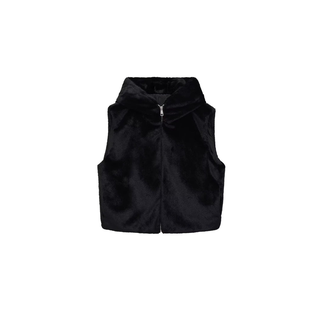 Women’s sleeveless teddy vest with hood and zipper Fashion Glam