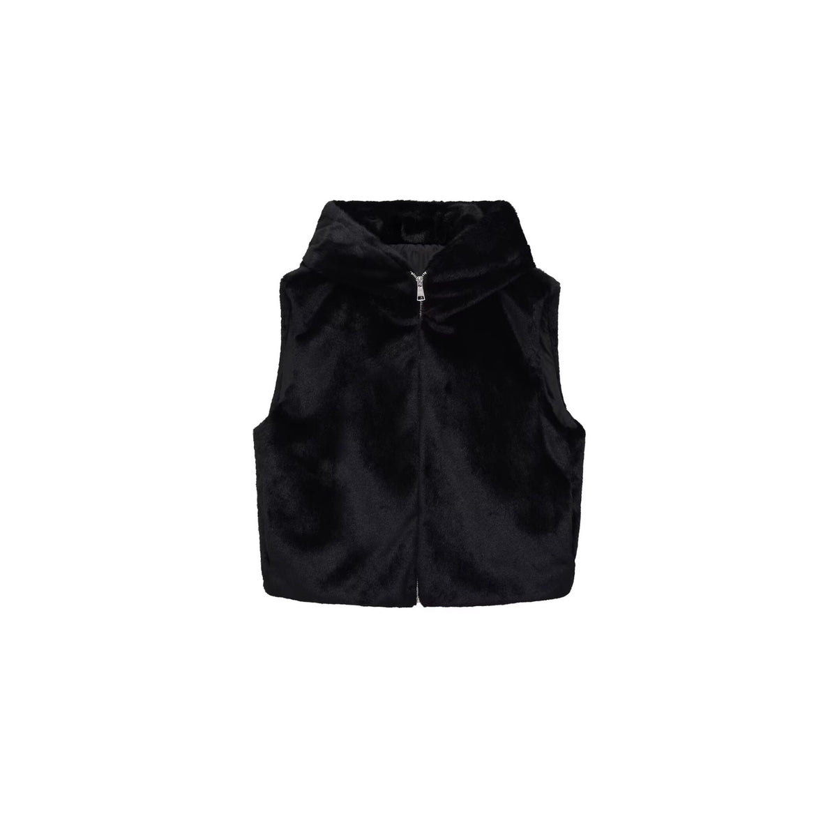 Women’s sleeveless teddy vest with hood and zipper Fashion Glam