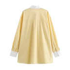 Women Oversized Shirt Blouse with Contrast Collar and Cuffs Fashion Glam