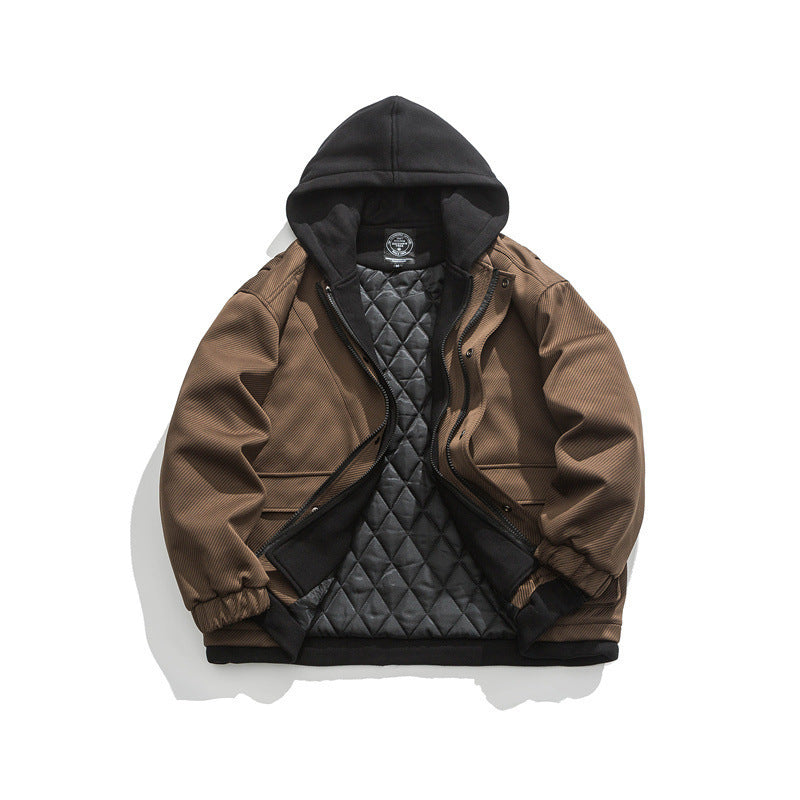 Men's Two-Layer Utility Jacket with Integrated Hood Inner Layer and Flap Pockets Fashion Glam