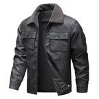 Men's vintage-inspired faux leather jacket with teddy lining and shirt collar Fashion Glam