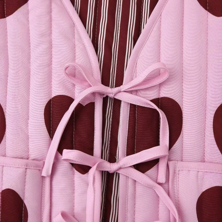 Women quilted vest with heart appliqués and ties Fashion Glam