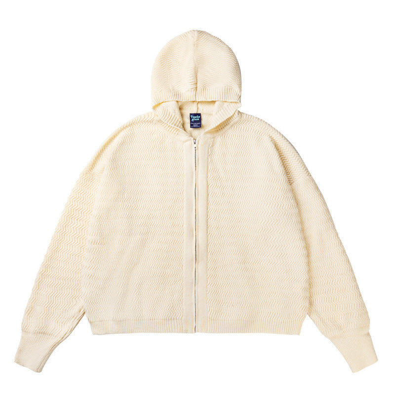 Unisex Knit Hooded Jacket with Textured Pattern and Full Zip Fashion Glam