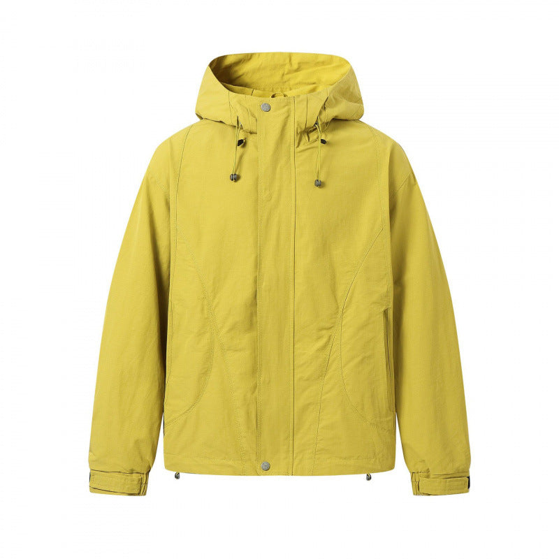 Unisex Short cut hoodie in technical outdoor style with drawstring, concealed front placket and adjustable cuffs Fashion Glam