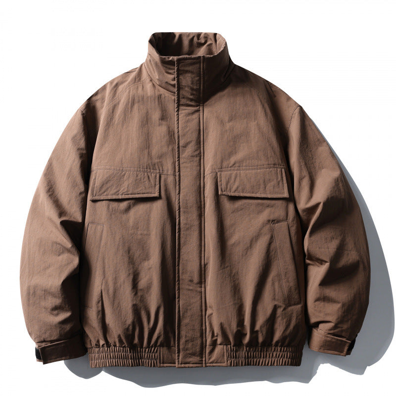 Men's Boxy Field Jacket with High Stand Collar, Padded Lining, and Flap Pockets Fashion Glam