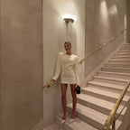 Women Figure-Hugging Long Sleeve Mini Dress with Emphasized Shoulder Area and Patch Pockets Fashion Glam