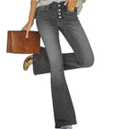 Ladies high-waisted flare jeans with decorative button placket and sculpting fit Fashion Glam
