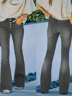 Ladies high-waisted flare jeans with decorative button placket and sculpting fit Fashion Glam