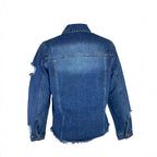 Ladies short cut denim jacket in trucker style with fringe detailing Fashion Glam