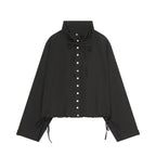 Women Cropped Oversized Utility Jacket with Stand Collar and Drawstring Fashion Glam