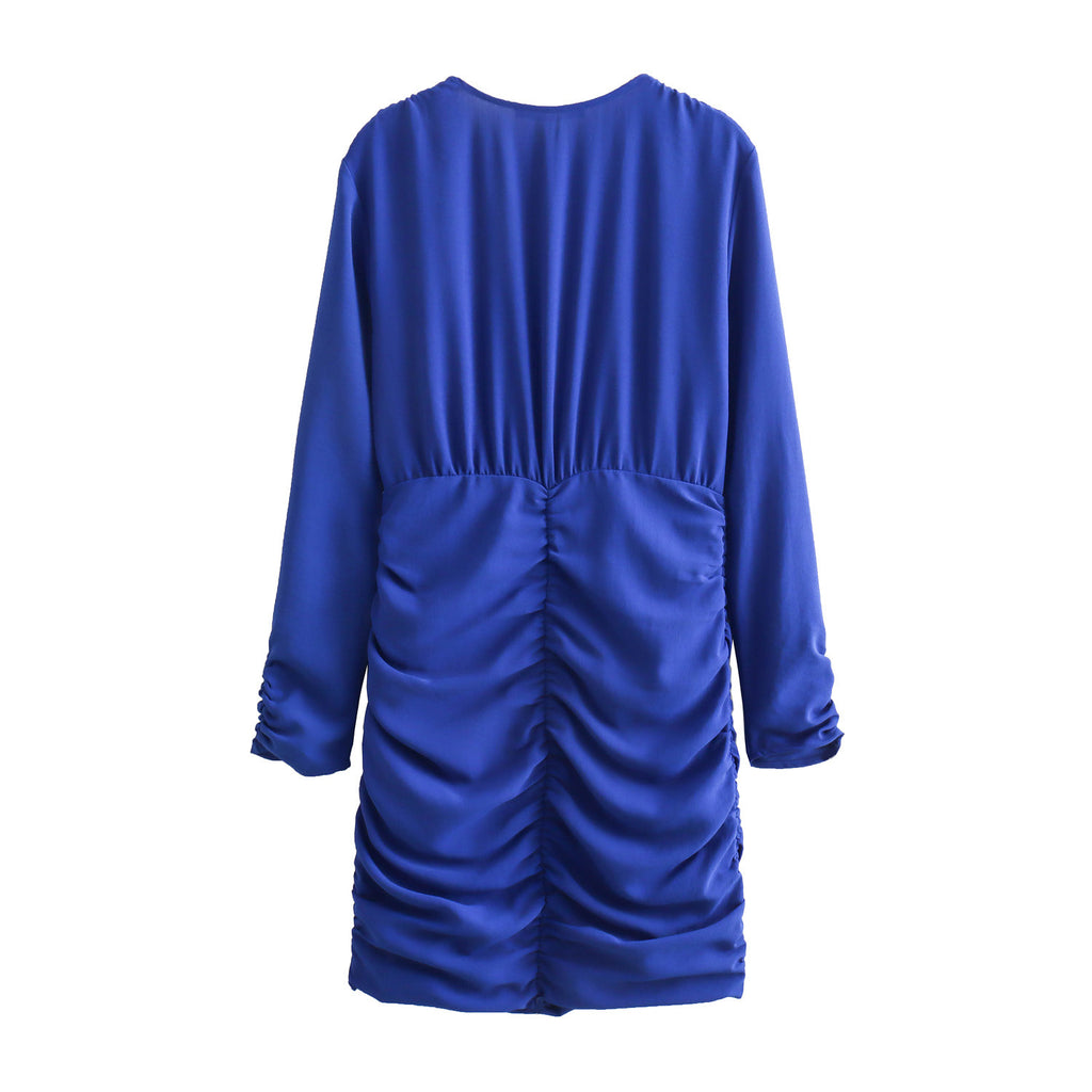 Women's Figure-hugging Mini Dress with Deep V-Neck and Side Gatherings Fashion Glam