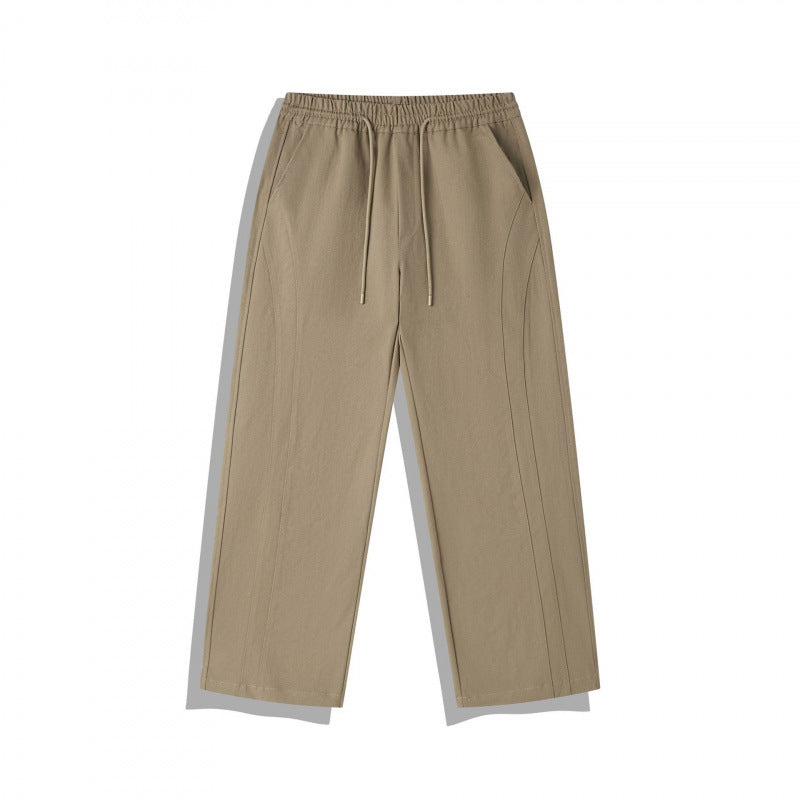 Unisex Wide Relaxed Pants with Elastic Waistband, Drawstring and Decorative Stitching Fashion Glam