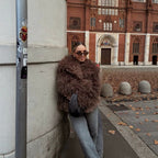 Women's short jacket made of long-pile faux fur with extra wide shawl collar Fashion Glam