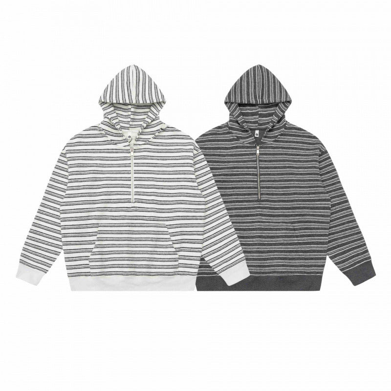 Unisex Oversize Hoodie with Half Zipper, Striped Pattern and Kangaroo Pocket Fashion Glam