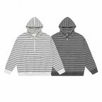 Unisex Oversize Hoodie with Half Zipper, Striped Pattern and Kangaroo Pocket Fashion Glam