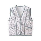 Women's Padded Quilted Vest with Floral Print and Side Pockets Fashion Glam
