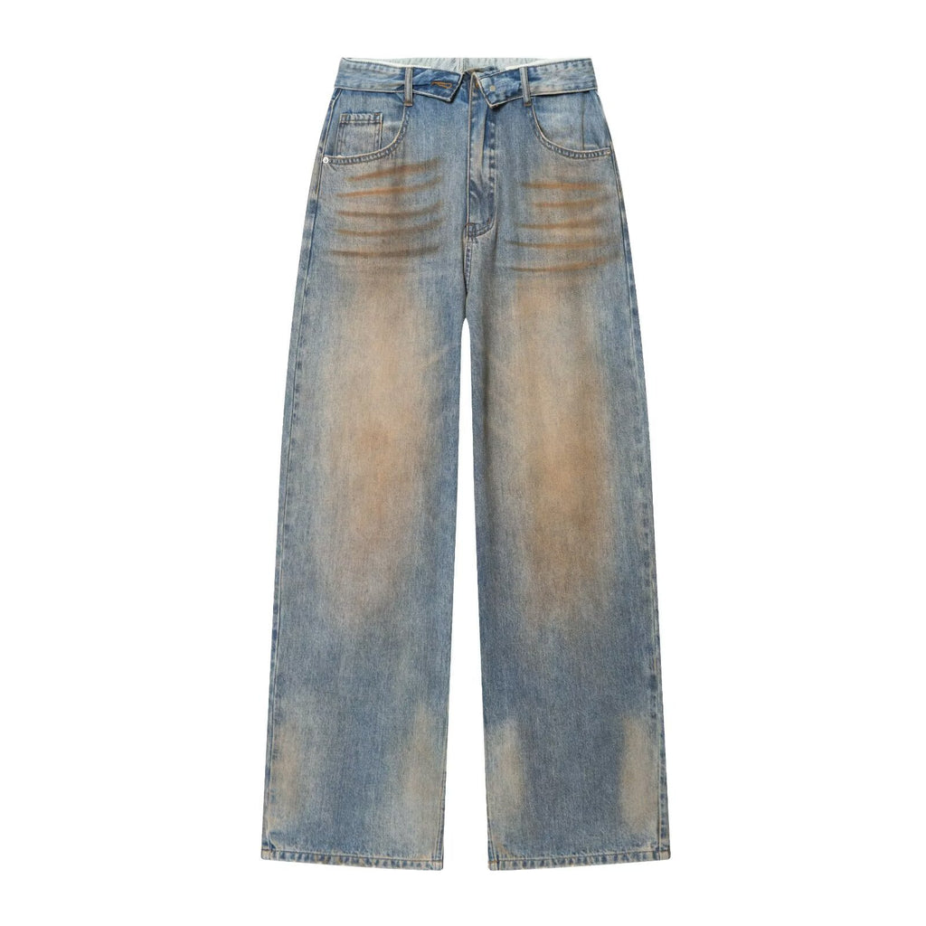 Women’s high-waisted jeans with wide leg and used wash Fashion Glam