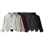 Women short boxy wool jacket with stand-up collar and cuffs Fashion Glam