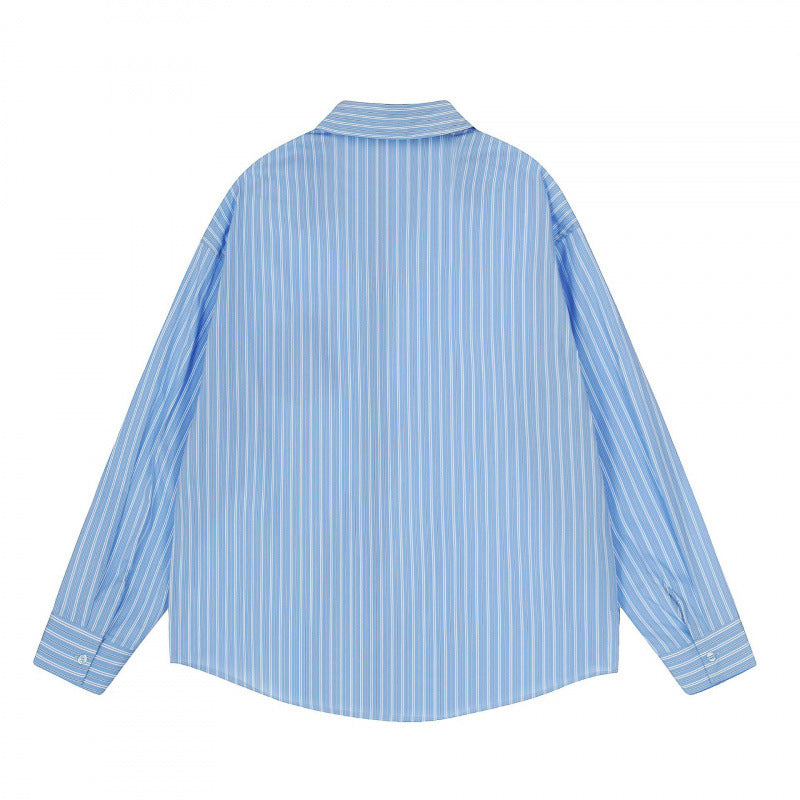 Men's Loose Oversized Shirt with Pinstripes, Chest Pocket and Contrast Stitches Fashion Glam