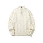 Unisex Coarse Knitted Half-Zip Cable Pattern Sweater with Stand-Up Collar and Ribbed Edges Fashion Glam