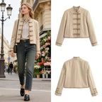 Ladies short jacket with mandarin collar and decorative toggle closures Fashion Glam