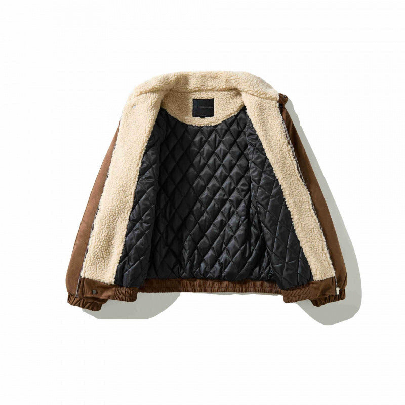Men's Velvet Leather Look Bomber Jacket with High Stand Collar and Teddy Lining Fashion Glam
