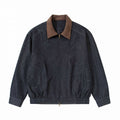 Men's Relaxed Bomber Denim Jacket with Cord Collar and Two-Way Zipper Fashion Glam