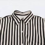 Women Long-Sleeved Shirt Blouse with Contrasting Waist Sash and Wide Cuffs Fashion Glam