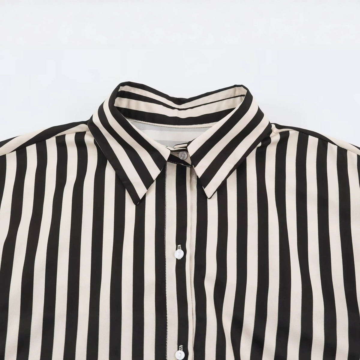 Women Long-Sleeved Shirt Blouse with Contrasting Waist Sash and Wide Cuffs Fashion Glam