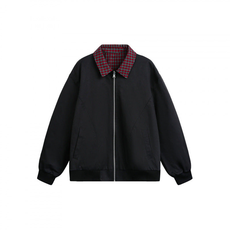 Unisex Reversible Zipper Jacket with Checkered Pattern and Smooth Back Fashion Glam