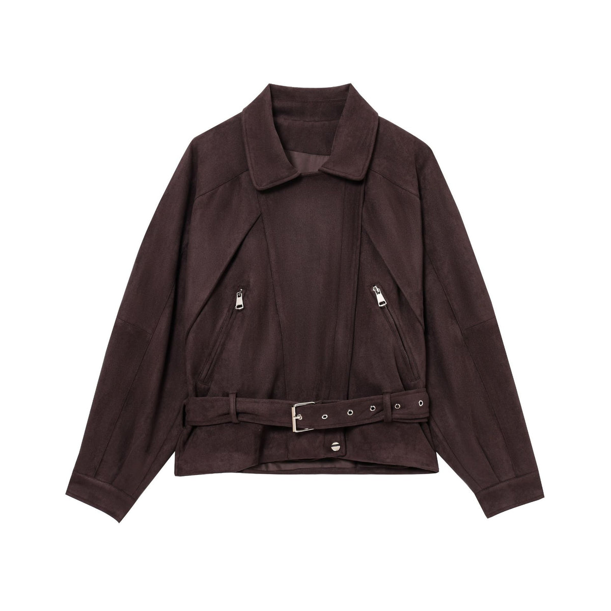 Women Short Suede Look Trench Coat with Waist Belt and Zipper Details Fashion Glam